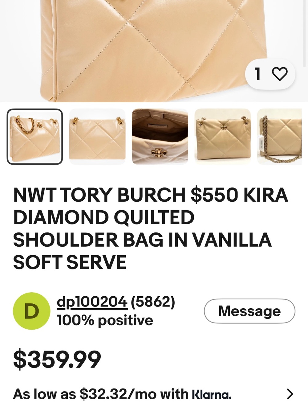 Tory Burch Kira Quilted Cream Shoulder Bag with Gold Chain - Picture 13 of 14